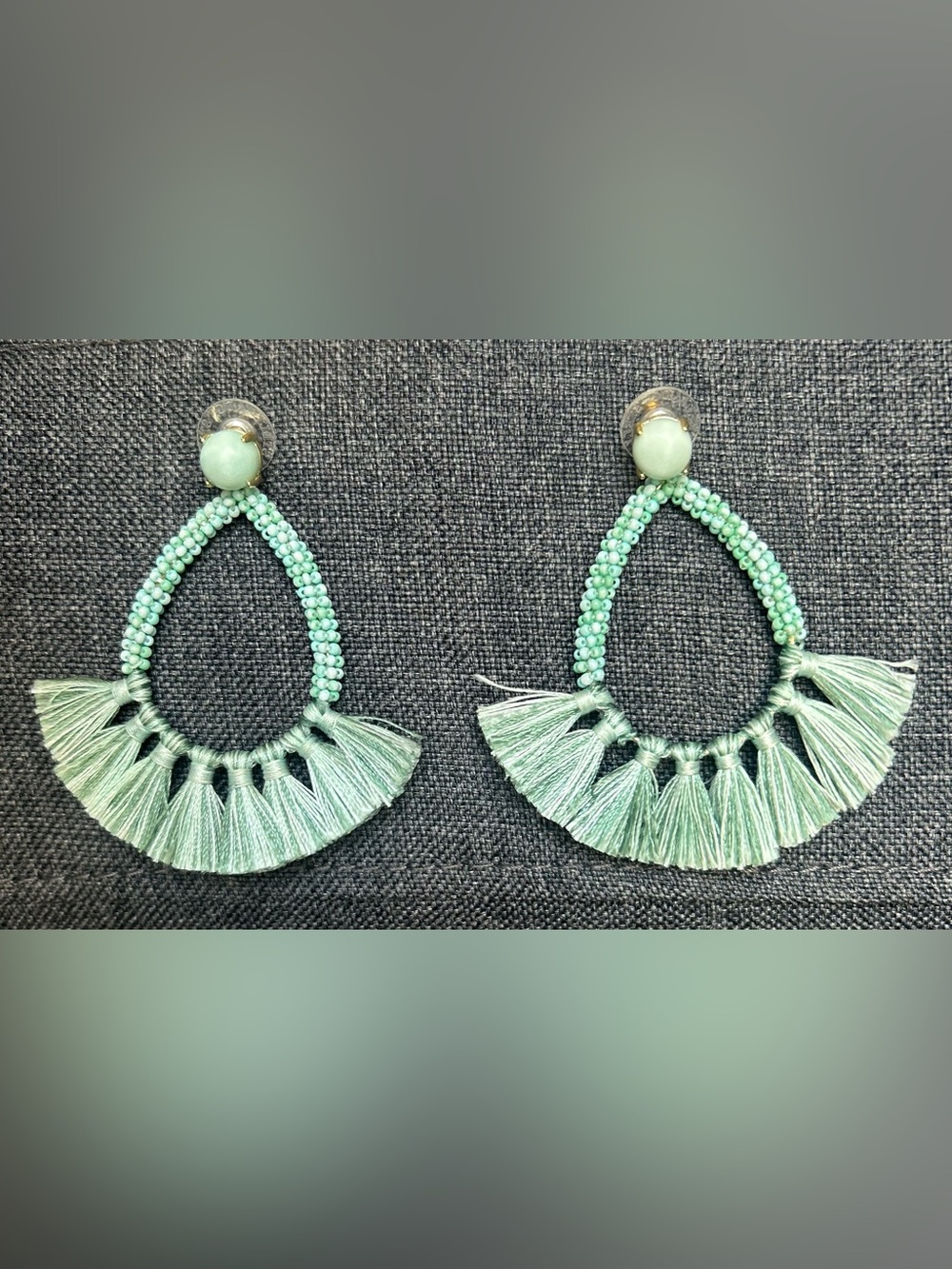 Mint Green Tassel Beaded Hoop Earrings - Women Jewelry